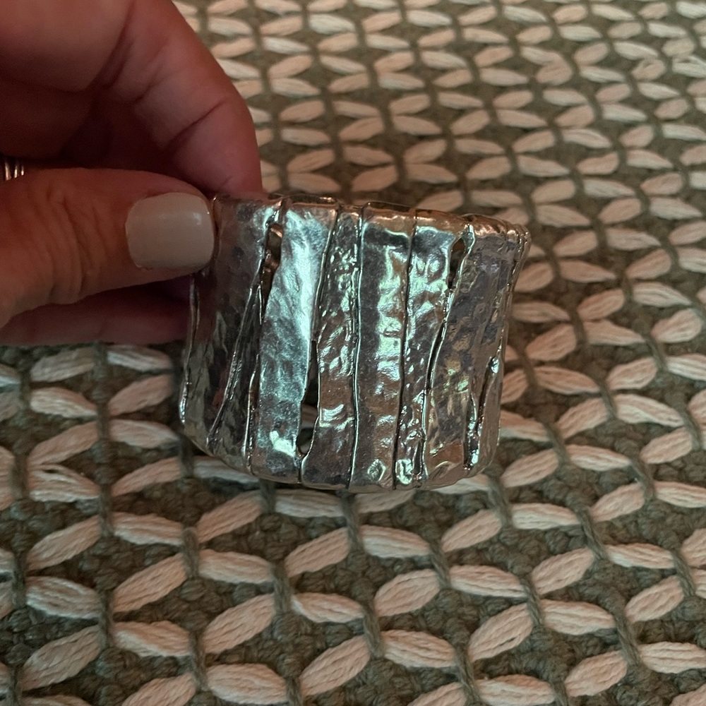 IMAN Silver Textured Cuff Bracelet